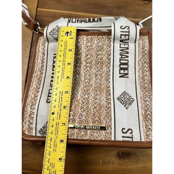 Steve Madden Bwebber Straw Satchel Crossbody Bag Tan Purse Mini Adjustable EUC - Picture 6 of 7
